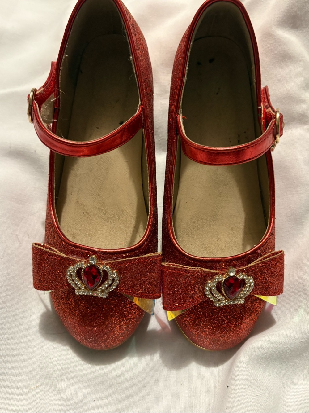 Girls Red Glitter Mary Jane Dress Shoes with Bow and Gem Accent